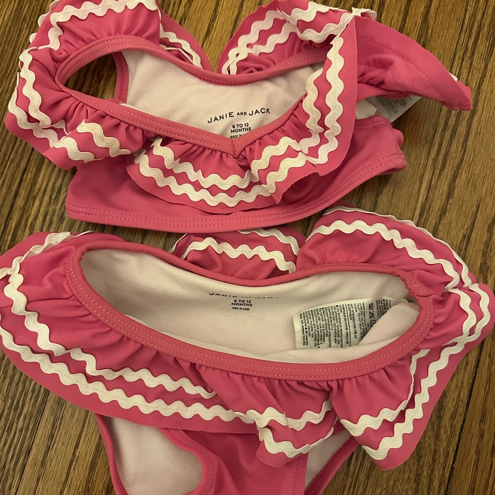 Janie and Jack Pink Swimsuit with Ruffles
